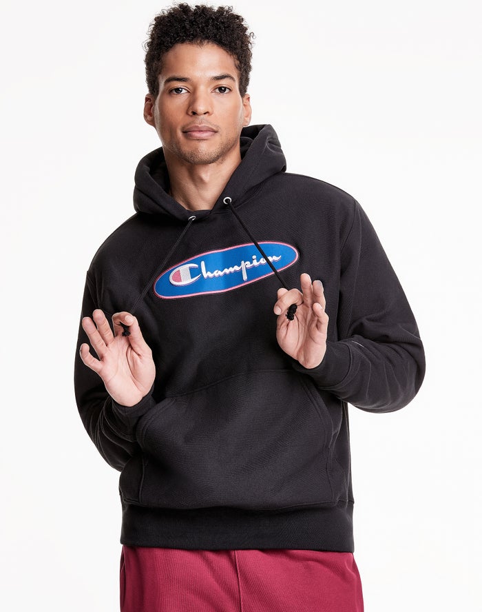 Champion Reverse Weave® Erkek Kapşonlu Sweatshirt Siyah ( KFINAC631 )